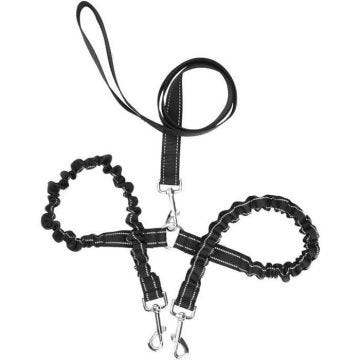 Laisse double pour petit chien Petacc - Noir - Tissu Oxford - Longueur 120cm - Largeur 2.5cm