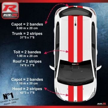 Sticker - PEUGEOT - 208/207 - Rouge - 2 logos Run-R - Résistant aux UV