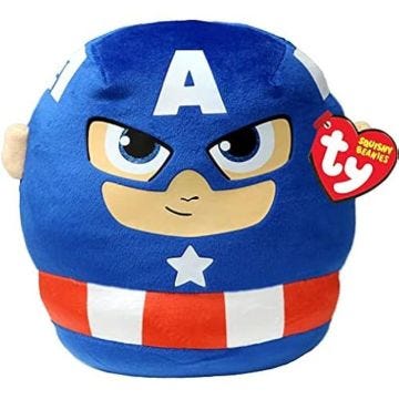 Coussin Captain America TY - Marvel Squish a boos - 35 cm - Microfibre - Bleu, Rouge