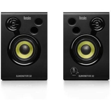 HERCULES DJMONITOR 32 - Enceintes de monitoring actives - 2 x 15W RMS - Woofer de 3" - Effet Stéréo - Noir