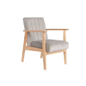 Fauteuil - Naturel Gris Beige - 63 x 68 x 81 cm - Pin - Blanc
