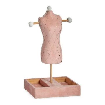 porte-bijoux rose velours bois (12 x 40 x 24 cm)