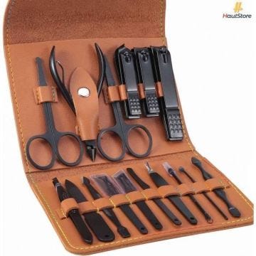 Coupe Ongle Professionnel Coupe Cuticule Acier Inoxydable - Trousse Manucure Pedicure Set de 16pcs avec Exquis La Boîte (Marron)