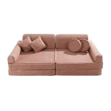 Canapé enfant MeowBaby® Aesthetic en velours côtelé Premium, rose poudré