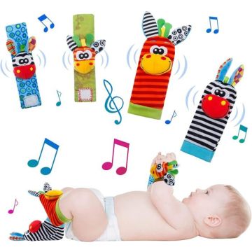 Lot De 4 Hochets Pour Poignet Et Localisateurs De Pieds, Jouet Sensoriel Adorable Animal Nouveau-Né Pour Bébés Garçons Et Fi[u2503]