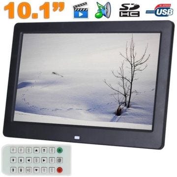 Cadre Photo Numérique Ecran LCD 10.1 Pouces Horloge Alarmes Réveil USB 2.0 Noir +SD 16Go YONIS