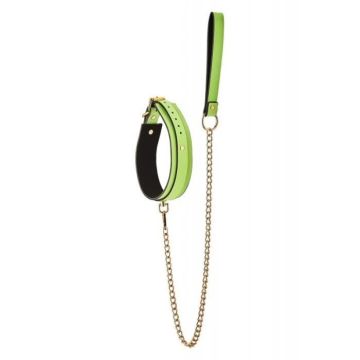 Collier Et Laisse Simili Cuir Phosphorescent Vert Phosphorescent