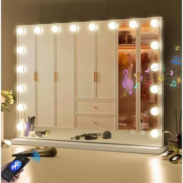 Hollywood Miroir de Maquillage, Smart Bluetooth / USB Charge / 10x Loupe / Trois Modes de Gradation, 80cm * 58cm Blanc