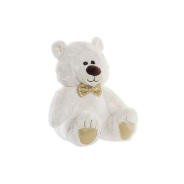 Ours en peluche DKD Home Decor Nœud papillon Doré Polyester Blanc Enfant Ours S3037433