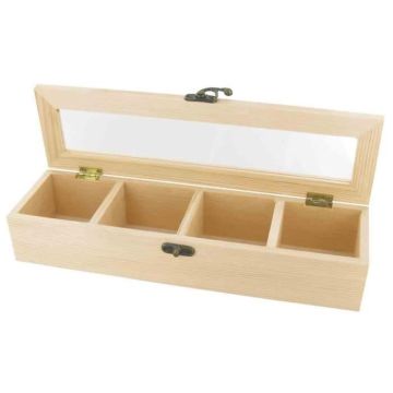 Boite en bois - MÉGACRÉA - 4 compartiments - 32 x 9 x 5,5 cm - Personnalisable - Marron