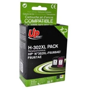 Cartouches compatibles équivalent à HP 302 XL - UPRINT - Pack de 2 - Capacité supérieure à l'originale