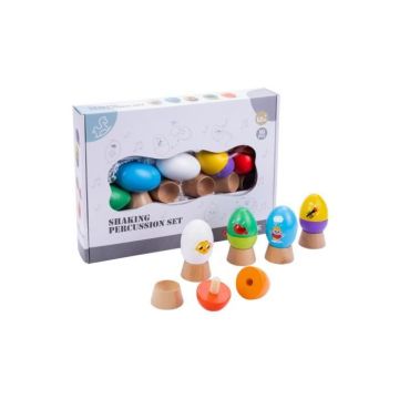 5 Œufs maracas en bois - hochets rigolos à secouer  - jouet en bois à partir de 12 mois