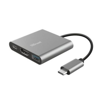 Trust Dalyx Adaptateur USB-C multiport 3-en-1, HDMI, Port USB-C PD, USB-A, HDR HDMI 1.4 (4K 30Hz),