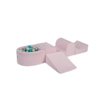 MeowBaby® Aire De Jeux en Mousse avec Petit Piscine Balles Pour Bébé, 100 Balles 7cm, Velvet, Rose Pastel: Gris/Vert Clair/Transpare