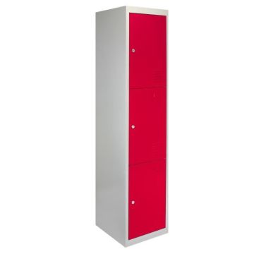 Casiers Vestiaires Métalliques - MONSTERSHOP - 3 Portes - Rouge - Acier robuste - Dimensions 45x38x180cm