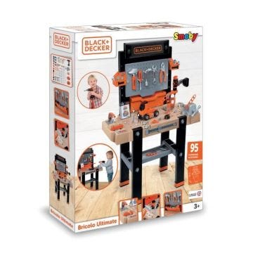Smoby - Etabli bricolo Ultimate Black and Decker - Bruits réalistes - 95 accessoires - Voiture à construire - Fabrication française