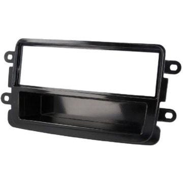 Facade Autoradio 1DinDacia Dokker/ Duster/ Lodgy/ Sandero ap12 - Noir brillant - avec vide-poche - ADNAuto