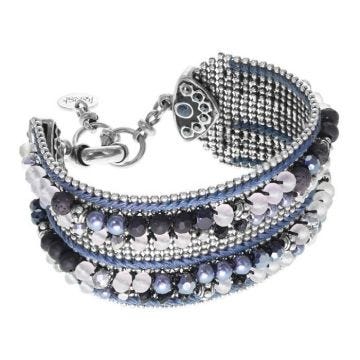 Bracelet perles tissées - Franck Herval Bleu - Argent - Femme - 18 cm - cristaux SWAROVSKI ELEMENTS