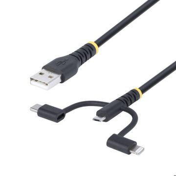 Câble de Charge USB 3-en-1 - STARTECH.COM - 1m - Certifié Apple MFi - Résistant - Noir