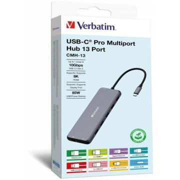 Hub multiport USB-C Pro VERBATIM - CMH-13 - 13 Ports - HDMI, DP, SD, micro SD, Ethernet, USB-A, USB-C - Noir