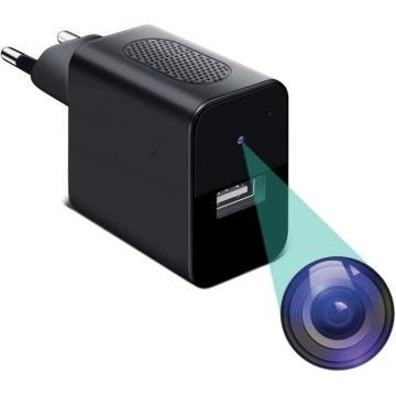 Chargeur Secteur Caméra Espion Full HD 1080p Vidéo Détection de Mouvement IR +SD 64Go - YONIS Noir