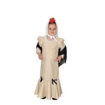 Déguisement Chulapa Beige pour fille - Disfrazzes - Robe et mouchoir - Fête de La Feria de San Isidro de Madrid