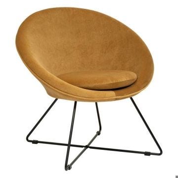 Fauteuil "Evan" en velours jaune ocre - Jaune moutarde - Atmosphera createur d'interieur