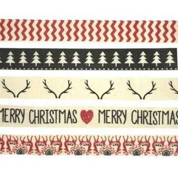 Ruban imprimé Noël 1m noir et rouge 5 pièces - MegaCrea DIY {couleur}