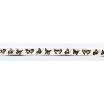 Ruban en coton - MÉGACRÉA - Papillons noirs - 1,5 cm - 2 m - Décoration créative