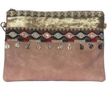 Pochette à Maquillage, sac à main avec bandoulière et décoration Fait Main ( Rose )