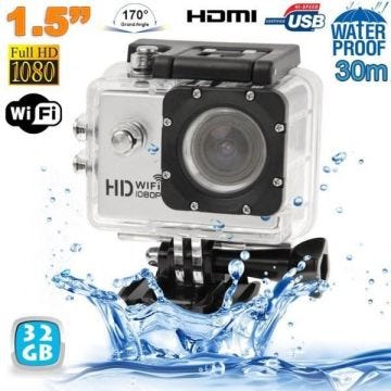 Caméra sport WiFi embarquée plongée caisson 12MP 1080P Argent - Marque - Modèle - Étanche - Carte microSD - WiFi