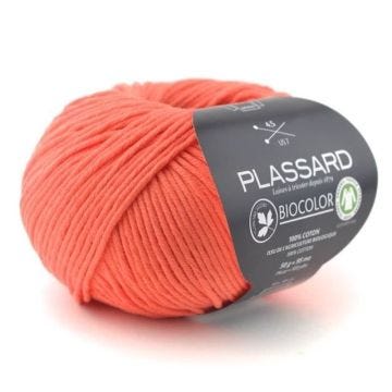 Fil à tricoter - PLASSARD - BioColor 51 Saumon - 100% coton bio - Couleur Orange - Aiguille 4,5