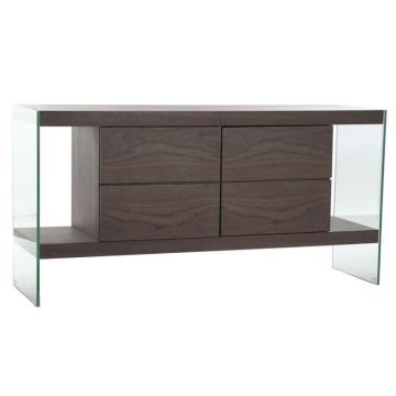 Buffet en verre marron transparent noyer 160 x 45 x 80 cm bois MDF