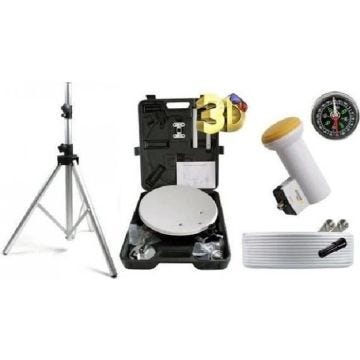 KIT CAMPING CAR Parabole 35 CM + Trepied + LNB + Câble 10M + Boussole
