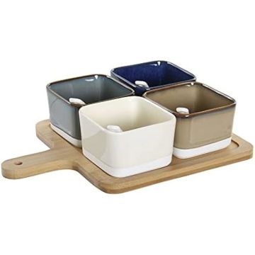 Lot de 5 apéritifs en bambou et porcelaine - DKD Home Decor - Standard - Bleu