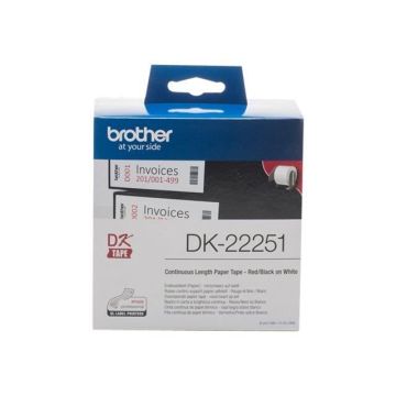 Ruban continu adhésif BROTHER DK - 62mm x 30m - Noir et rouge sur blanc