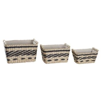 Lot de paniers style africain bois, polyester naturel, gris - Couleur:GRIS