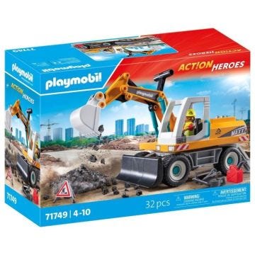 PLAYMOBIL 71749 Pelleteuse mécanique et ouvrier, Action Heroes, La construction, 31 pièces, Dès 4 ans