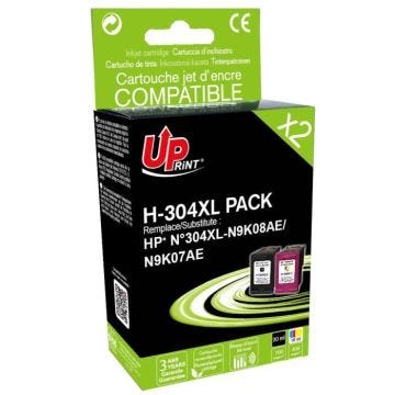 Cartouches d'encre compatibles HP 304XL - UPRINT - Pack de 2 - Noir/Couleurs