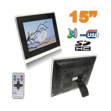 Cadre Photo Numérique 15 ' Écran LCD Carte SD USB MP3 Vidéos Télécommandé Noir Plastique YONIS