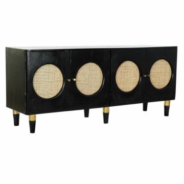 buffet noir naturel rotin bois de manguier (150 x 40 x 65 cm)