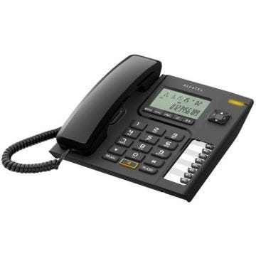 Téléphone filaire Alcatel T76 avec ID d'appelant noir - Mains libres - Répertoire 10 noms et numéros