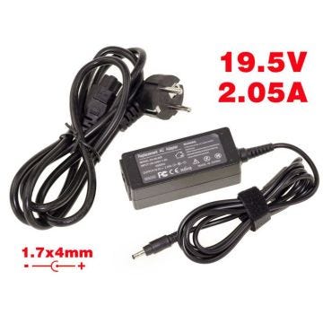 Alimentation pour PC Portable 19.5V 2.05A Embout 1.7x4mm - Compatible HP Mini 110 110-3030nr 110-3135dx 626028-001 A040R01AL-HW01