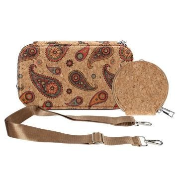 Pochette en Liège - AVIZAR - Bandoulière Double Grande Poche Zip - Motif Cachemire Multicolore