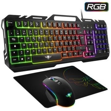 SPIRIT OF GAMER – PRO-MK5 – Pack Gaming 3 En 1 – Clavier RGB Anti-Ghosting / Souris 7 Boutons RGB 6400 DPI / Tapis inclus/ pour PC