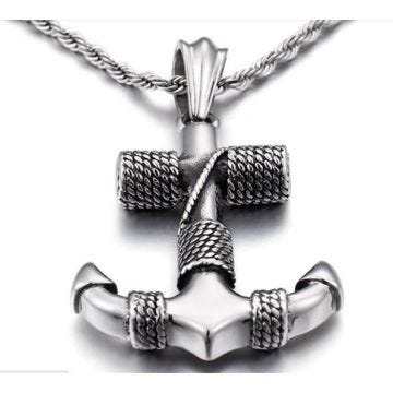 gros pendentif homme ancre marine en inox rockabilly 6x3.7cm