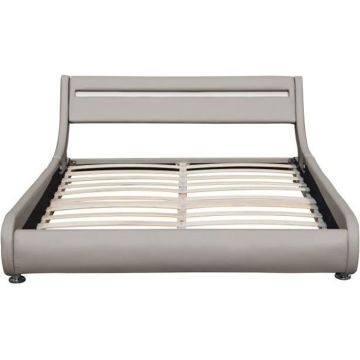 Lit ava pour matelas 140x200 - Sommier Tte de Lit eclairage LED Incurve Couleur GRIS Pieds en 5 cm pour matela