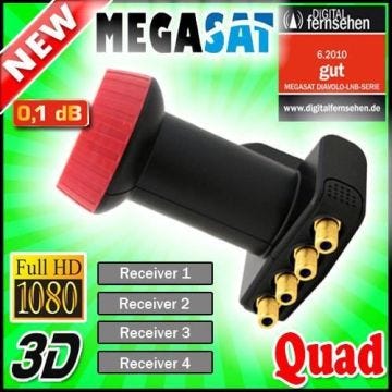 LNB Quad 0,1 dB MEGASAT - Connecteurs OR - Résistant aux intempéries
