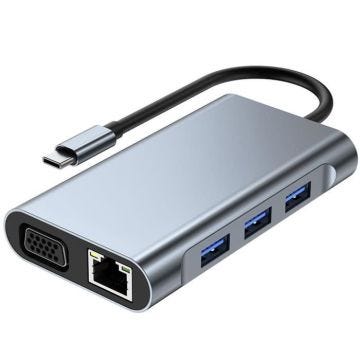 Adaptateur USB-C vers HDMI 4K et VGA avec Port USB 3.0, PD 100W, Gigabit Ethernet, Lecteur de Carte SD-TF, Hub 8 en 1 pour MacBook