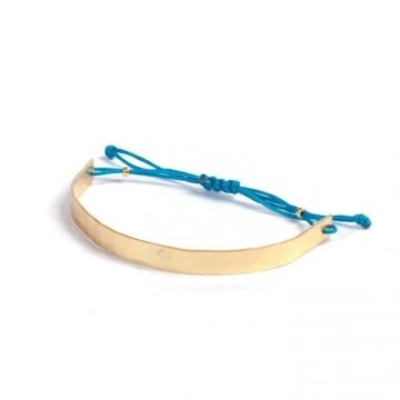 Bracelet arc métallique Turquoise - La bonne étoile Bleu - Femme - Laiton martelé - cordon turquoise